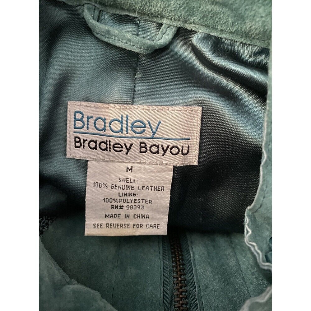 Women's Green Suede Jacket with Woven Trim - Picture 11 of 11